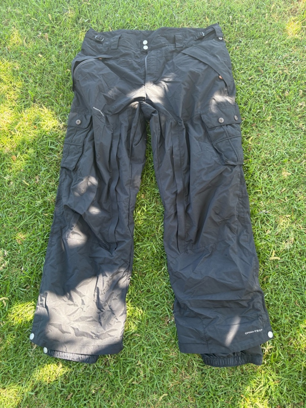 Men's Black Cargo Snow Pants with Utility Pockets and Snap Hem